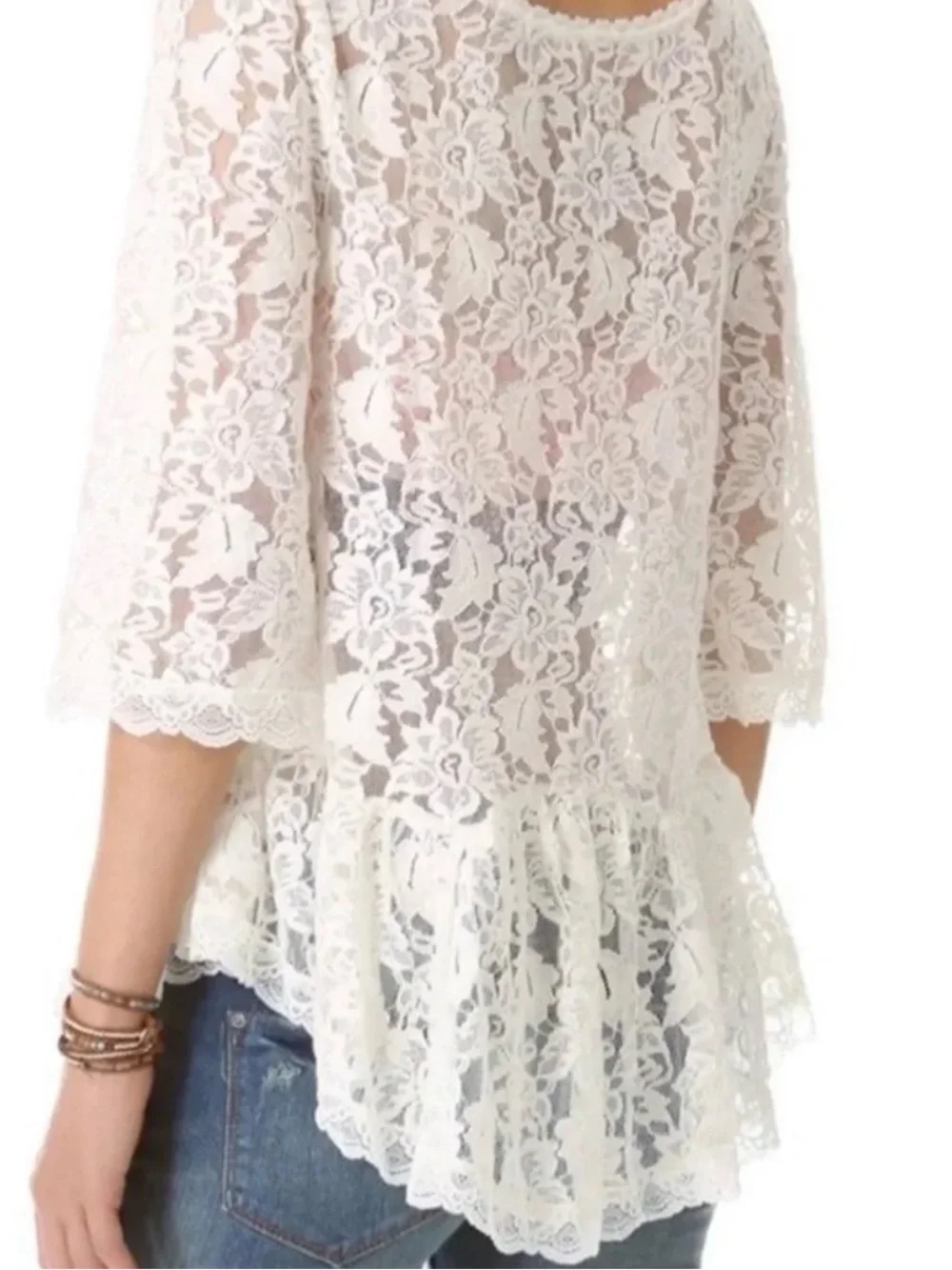 Free People Lace Top XS Sheer Ivory